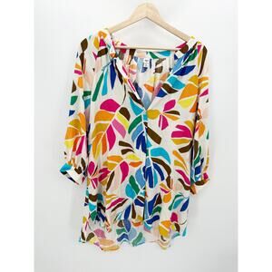 Tabitha Multicolor Bright Button Down Half Sleeve Tunic Women's Size Medium